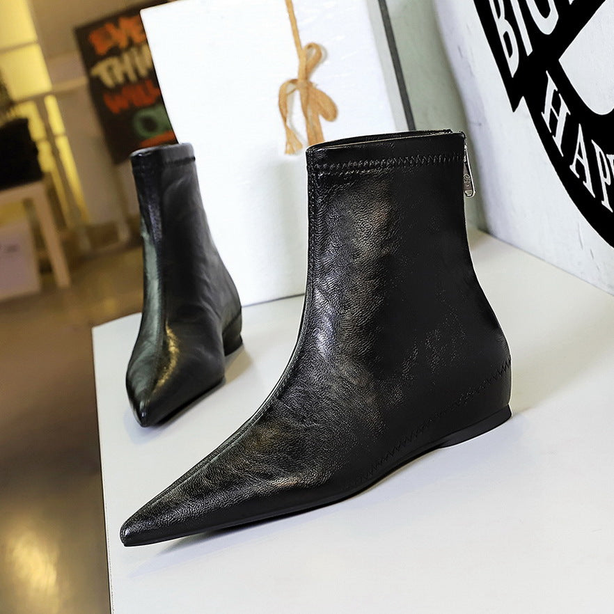 Retro Female Boots Comfortable Low Heel Wedge Hidden Heel