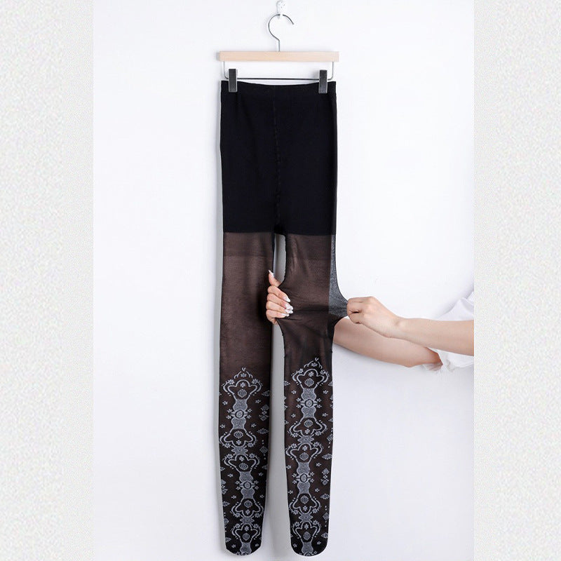 Double-layer Fleece-lined Black Silk Stockings Women