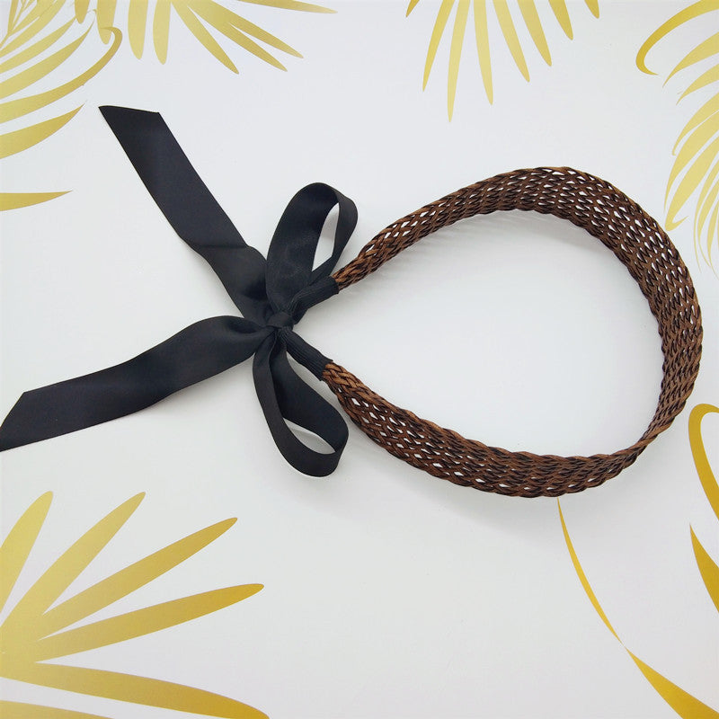 Ribbon knotted raffia woven headband