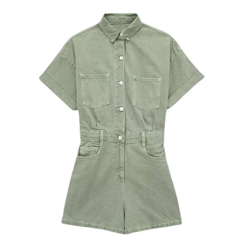 Summer New Women's Fashion Short Denim Pocket Decoration Cargo Overalls
