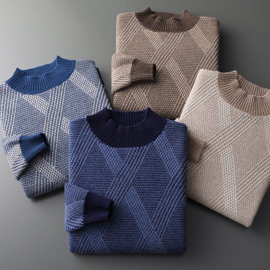 Halv Turtleneck Fortykket Mat Strikket Sweater Løs Kontrastfarvet Strikket Kashmir Undertrøje