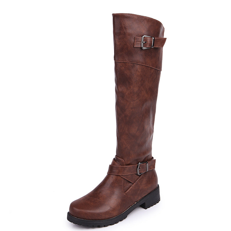 Women's Leather Boots With Zipper And Flat Bottom