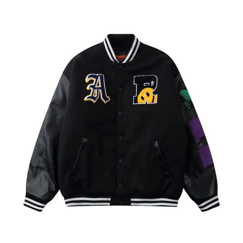 National Tide Street Stitching Contrast Color Smiley Face Flocking Embroidery