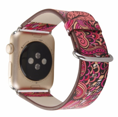 Silk-printed Floral Leather Strap Chinoiserie