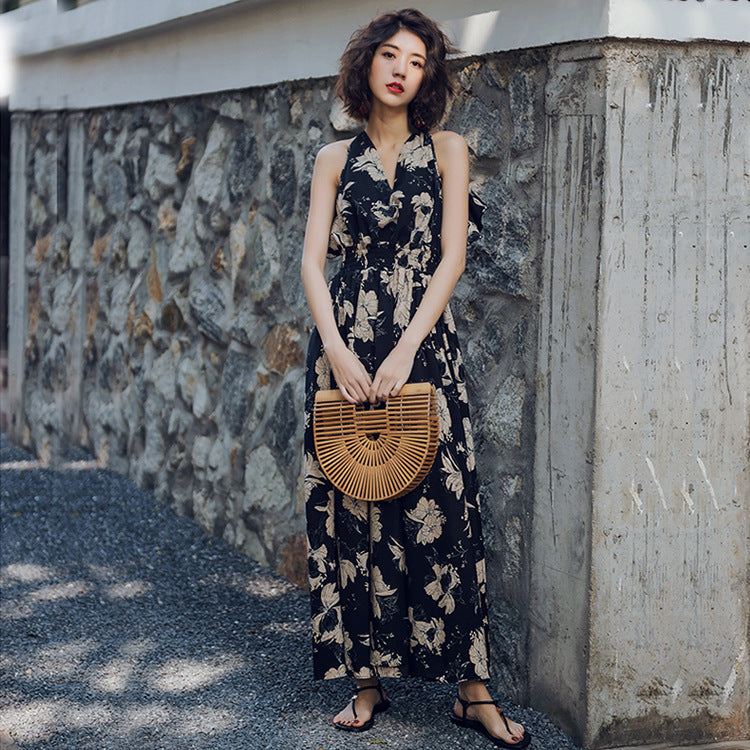 Retro big swing dress with thin backless