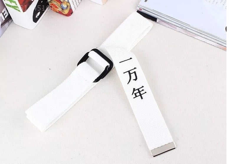 Funny text printed double buckle canvas belt