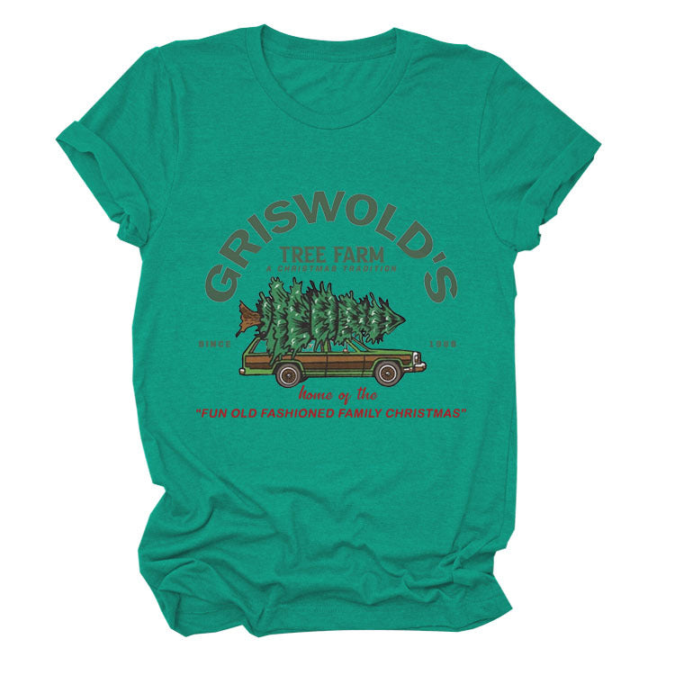 Christmas Tree Letters Fashion Short-sleeved Christmas Round Neck Women's T-shirt