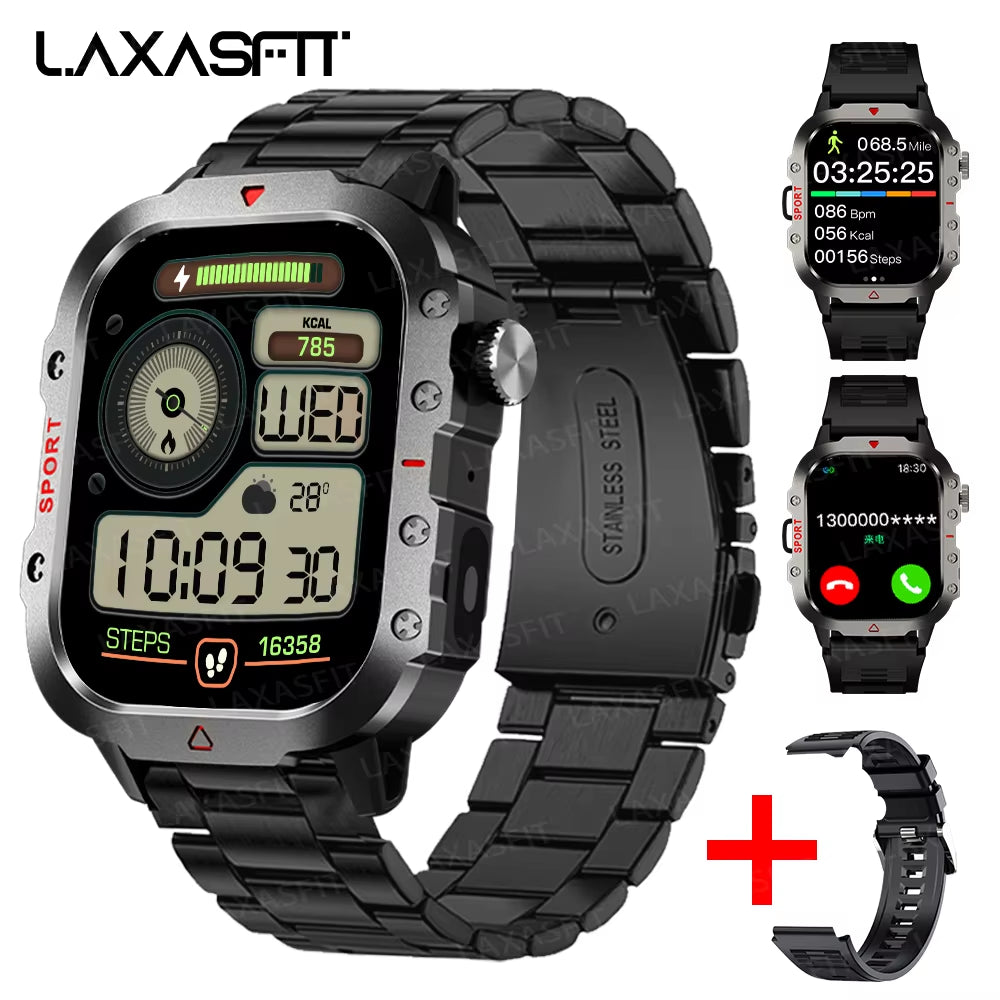 LED Flashlight Smart Watch Men Sports Fitness Bluetooth Call Heart Rate Health Monitor Outdoor Smart Watch Holiday Gift