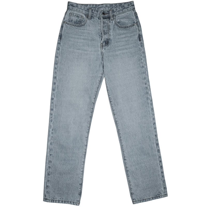 Retro high-rise straight-leg denim trousers