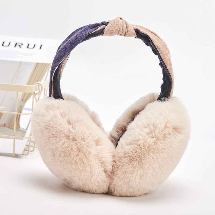 New Two-color Headband Folding Lazy Rabbit Fur Warm Earmuffs