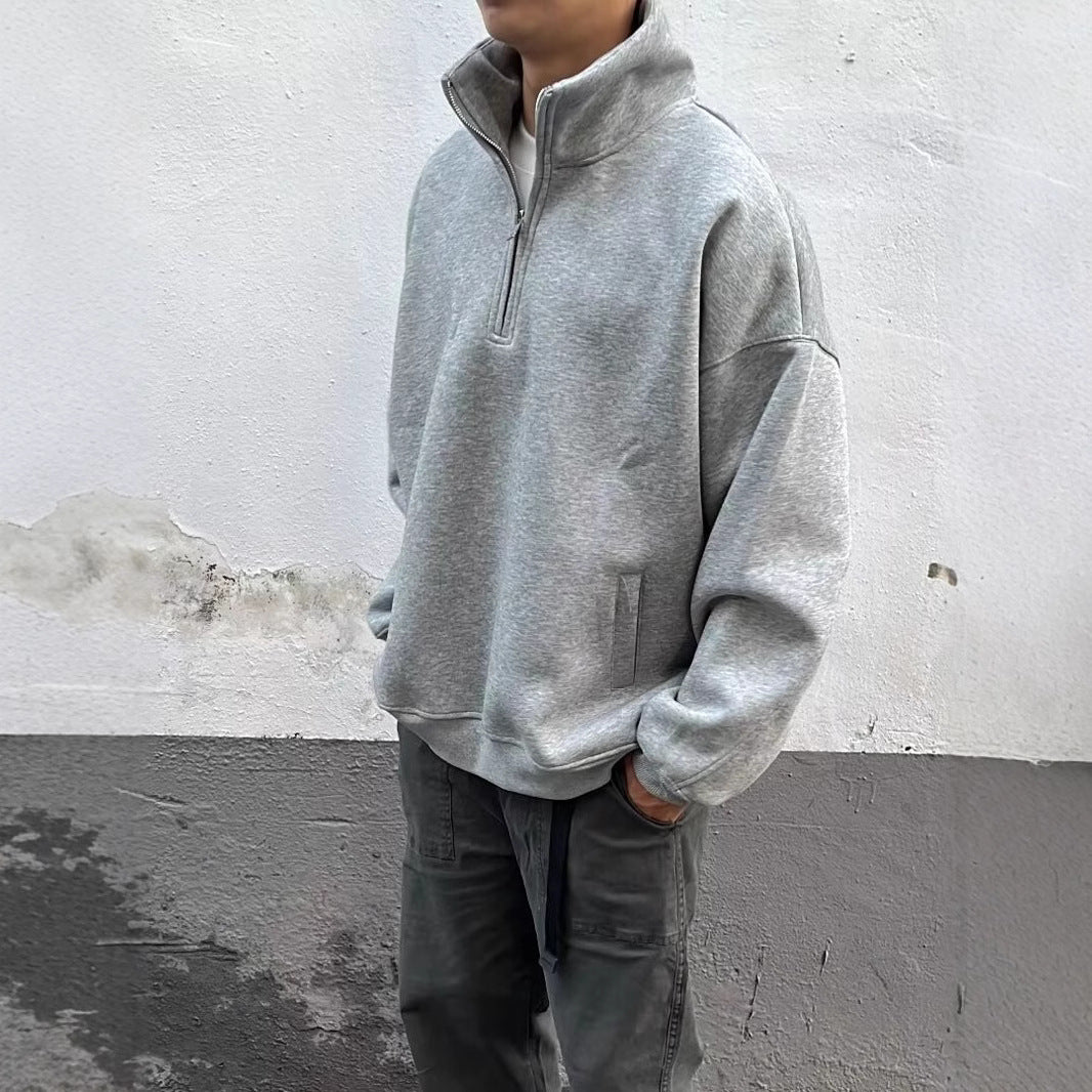Halvlynlås sweater med opretstående krave Herremode Brand Løs