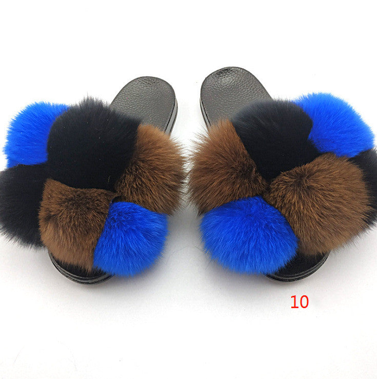 Flip Flops Fashion Outer Wear Fox And Raccoon Fur Children's Sandals And Slippers