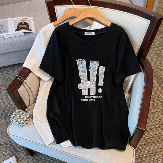 Round Neck New Plus Size Slimming Short Sleeve T-shirt For Women