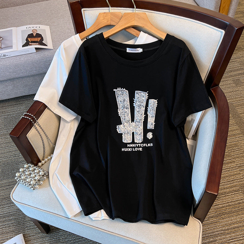 Round Neck New Plus Size Slimming Short Sleeve T-shirt For Women