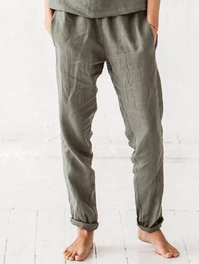 Women'sSolid Color Cotton And Linen Casual Trousers