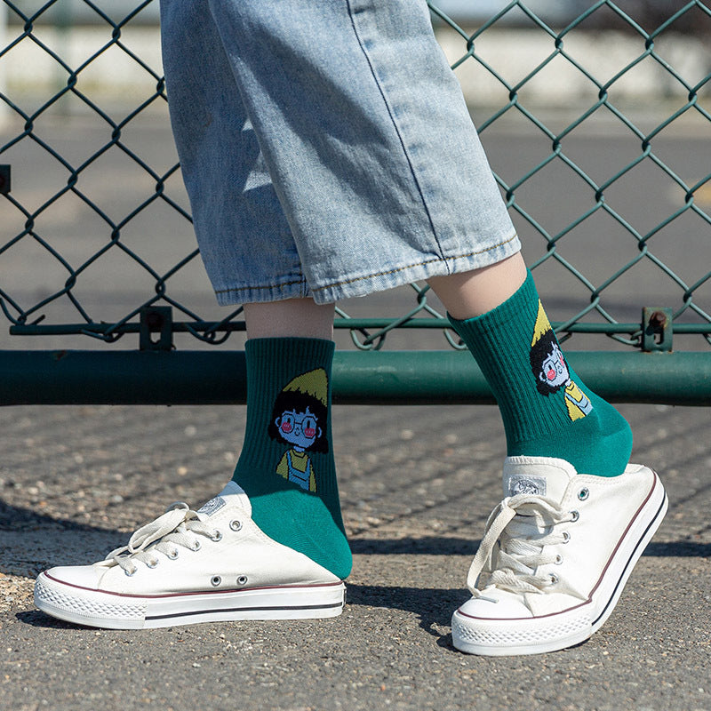 Women's Medium Length Cartoon Jacquard Socks