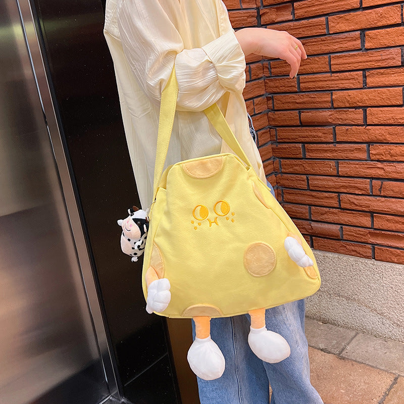 Cute Cheese Canvas One Shoulder Student Messenger Bag