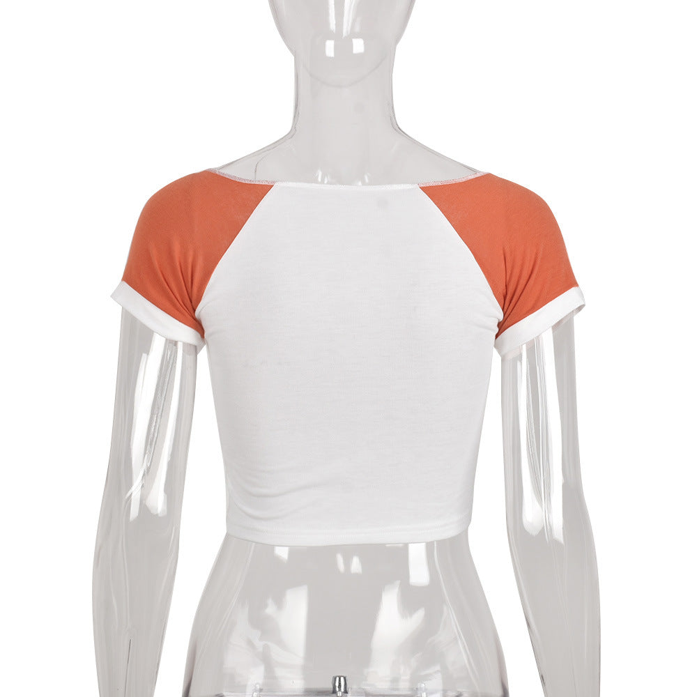 European And American Women's Ins Style Navel Print T Shirt