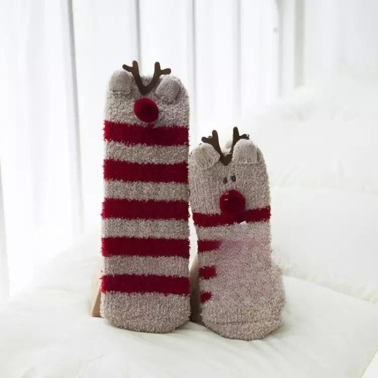 Coral Fleece Tube Winter Thickened Women's Christmas Stockings Cute Cartoon Maternity Socks