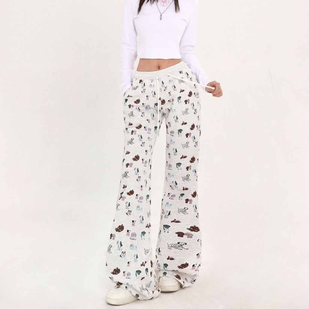 Elastic Waist Printed Sweatpants Sports Loose