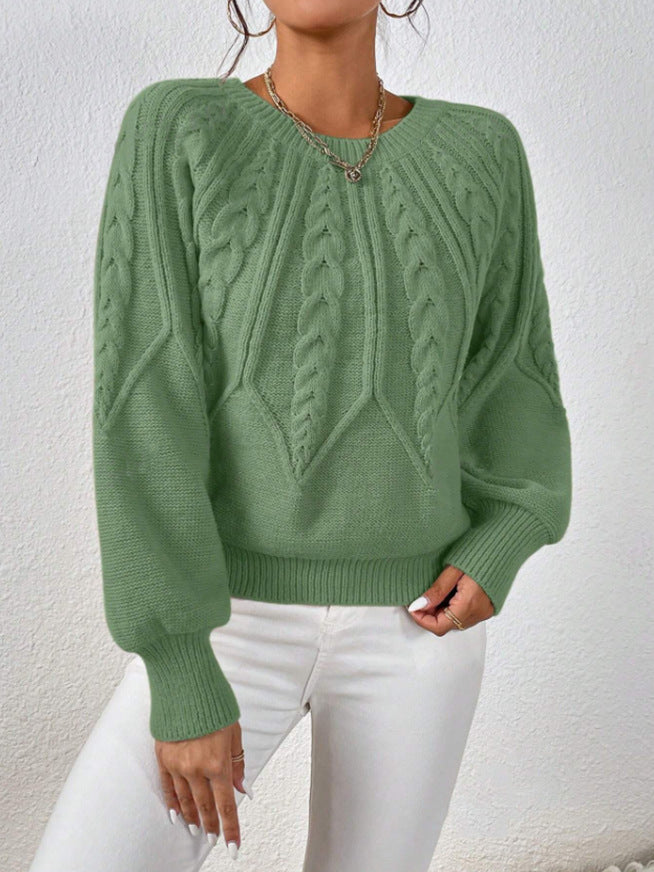 Round Neck Knitted Sweater Female Twist Thread Solid Color Versatile Casual Top