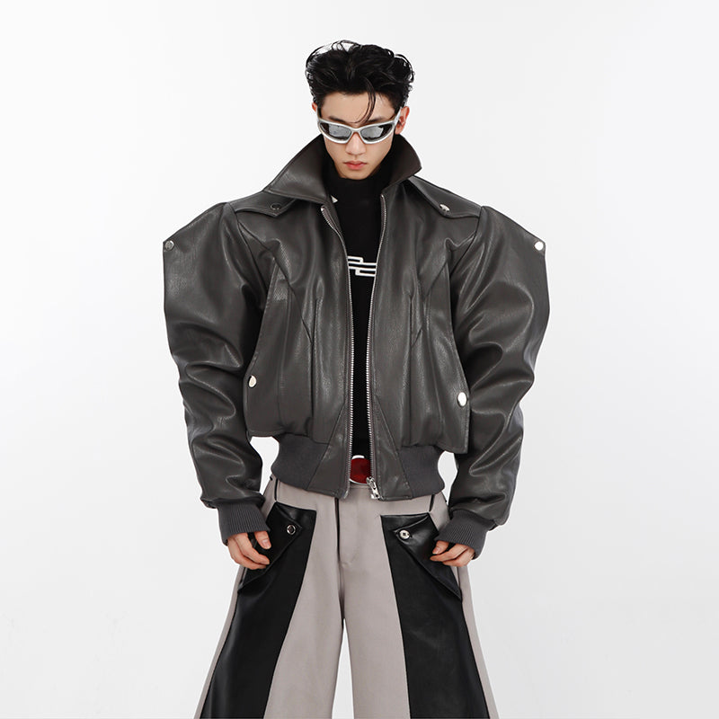 Men's Pu Leather Short Motorcycle Suit
