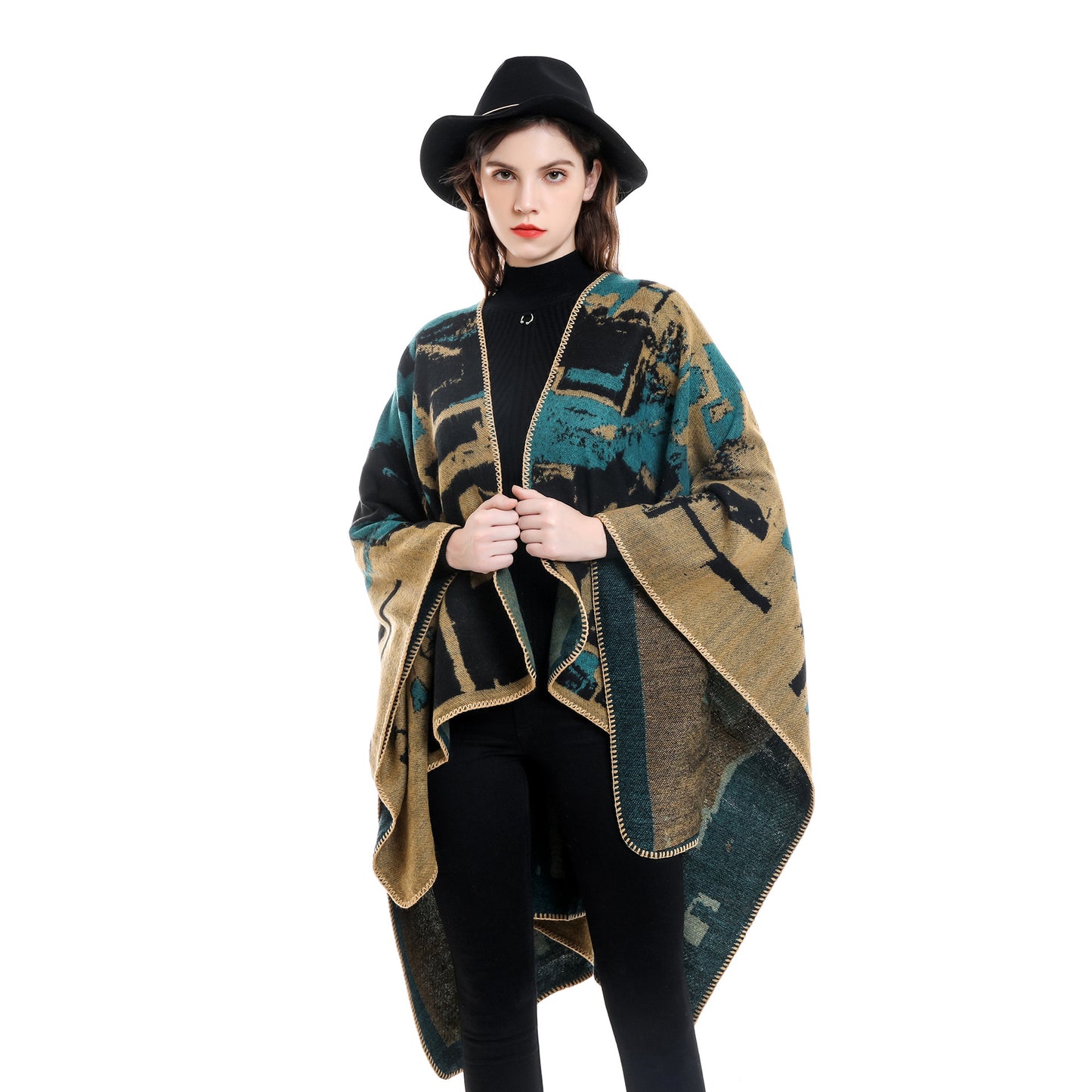 Irregular Geometric Check Pattern Imitation Cashmere Big Shawl