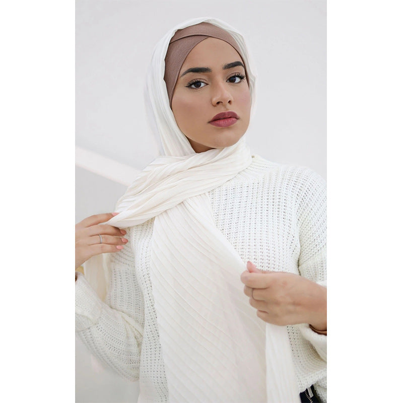 Chiffon crumpled solid color scarf