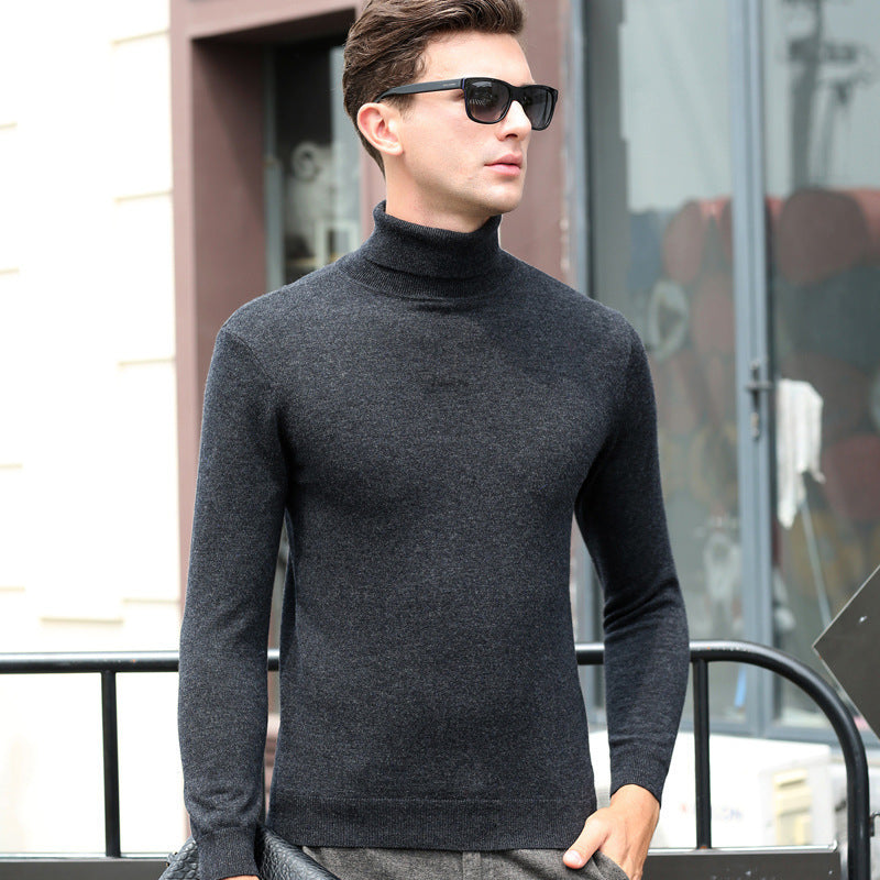 High Collar Wool Sweater Men High Collar Solid Color Base