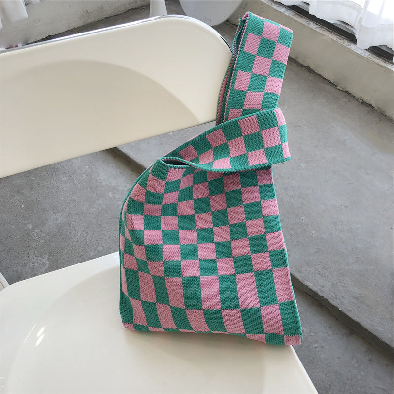 Checkerboard Wool Knit Woven One-shoulder Armpit Bag