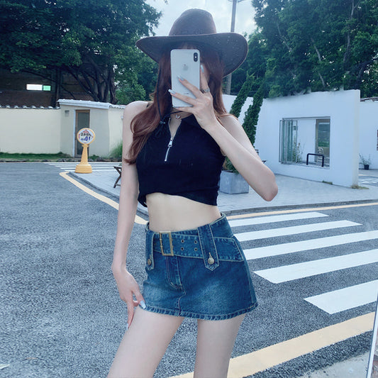 Women's Short Skirt Thin High Waist Slim Denim Culottes