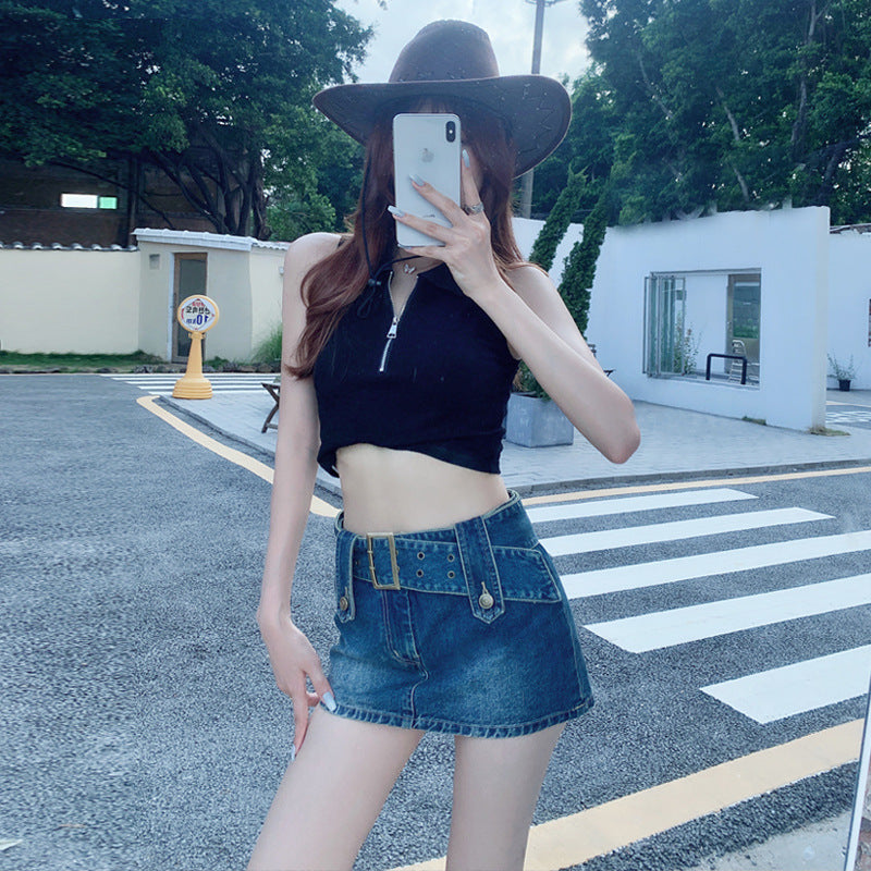 Women's Short Skirt Thin High Waist Slim Denim Culottes