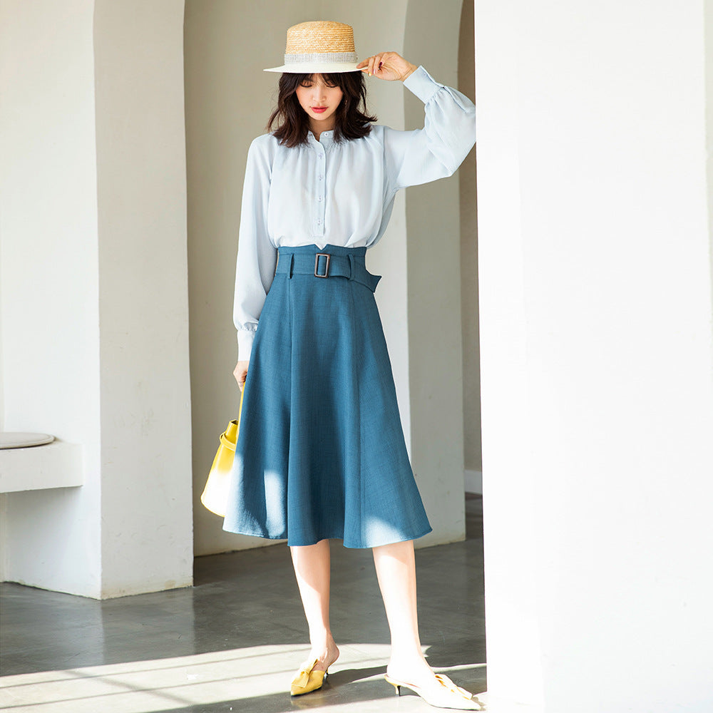 Roman Holiday Retro Temperament A- Line Umbrella Skirt Mid-length