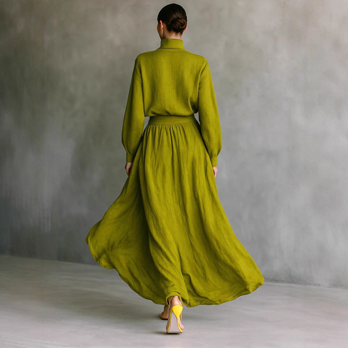 Womens Solid-Color Loose Top And Pocketed Long Skirt Set
