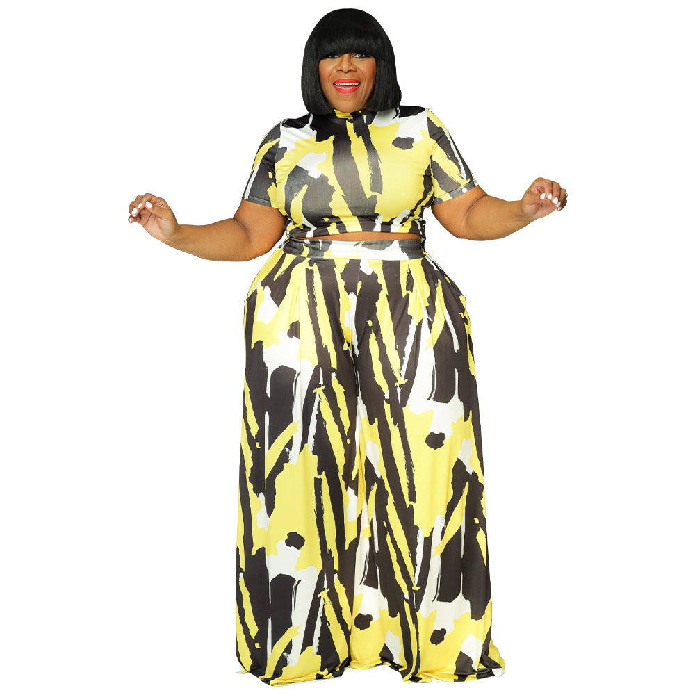 Sexy European And American Women's Clothing Plus-size Two-piece Set