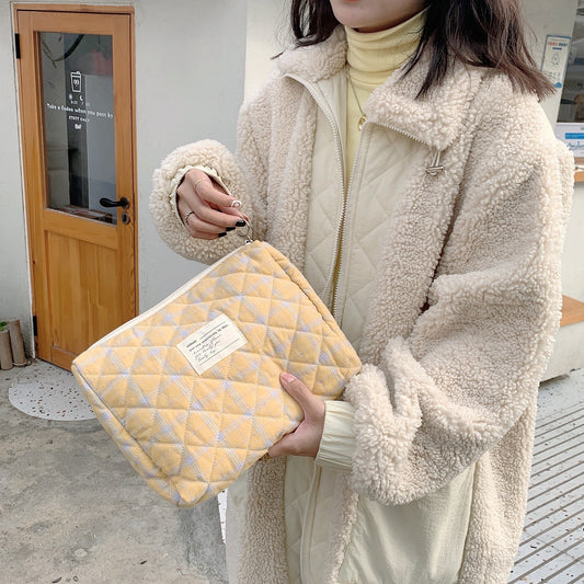 Bump Color Plaid Makeup Bag Change Mobile Phone Organizer Student Hand Bag
