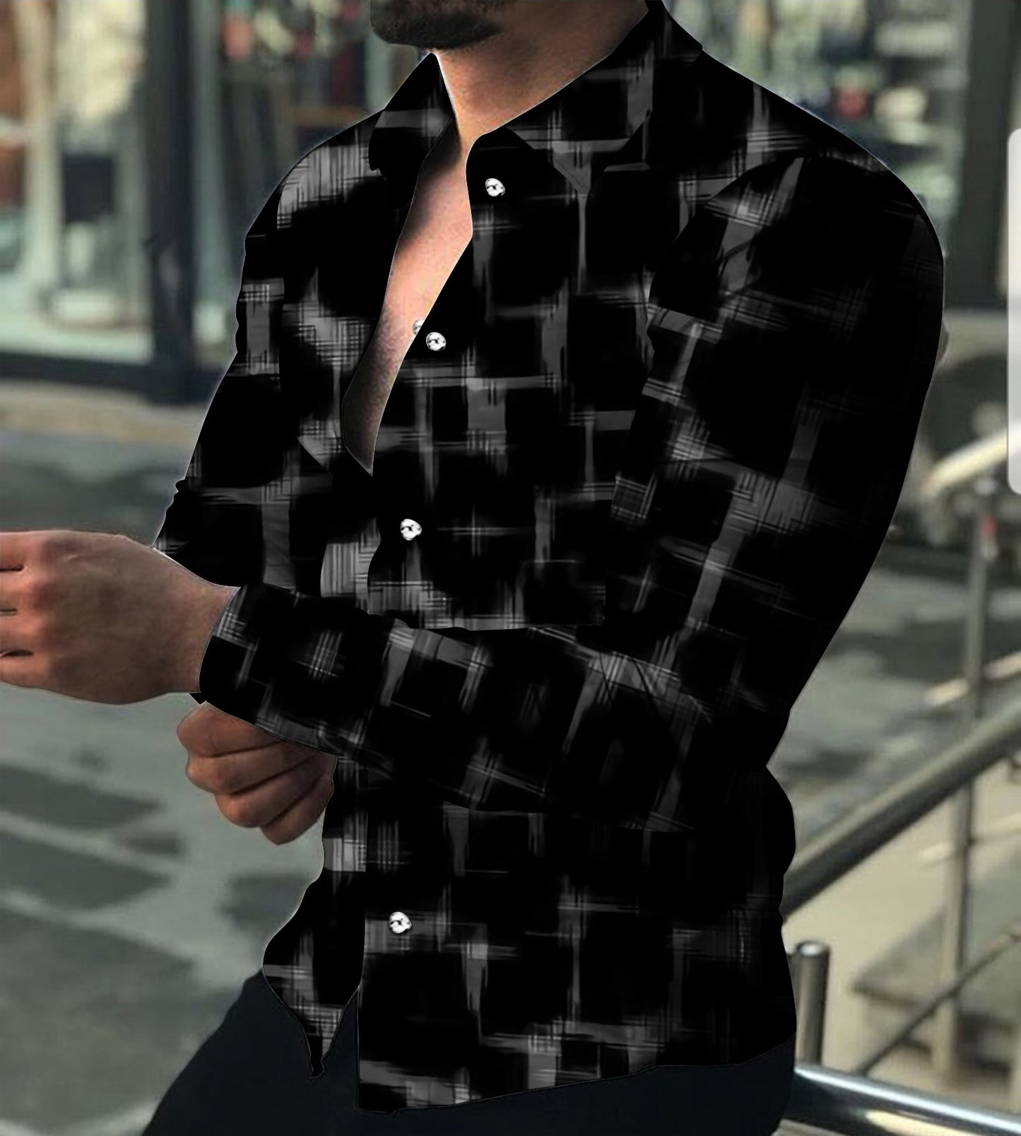 Digital Printing Lapel Long Sleeve Shirt  3D