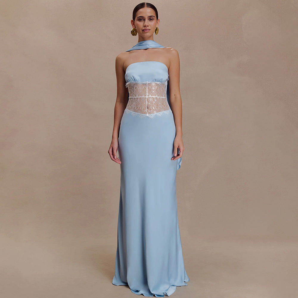 Edgy Lace Tube Dress With A See-through Design