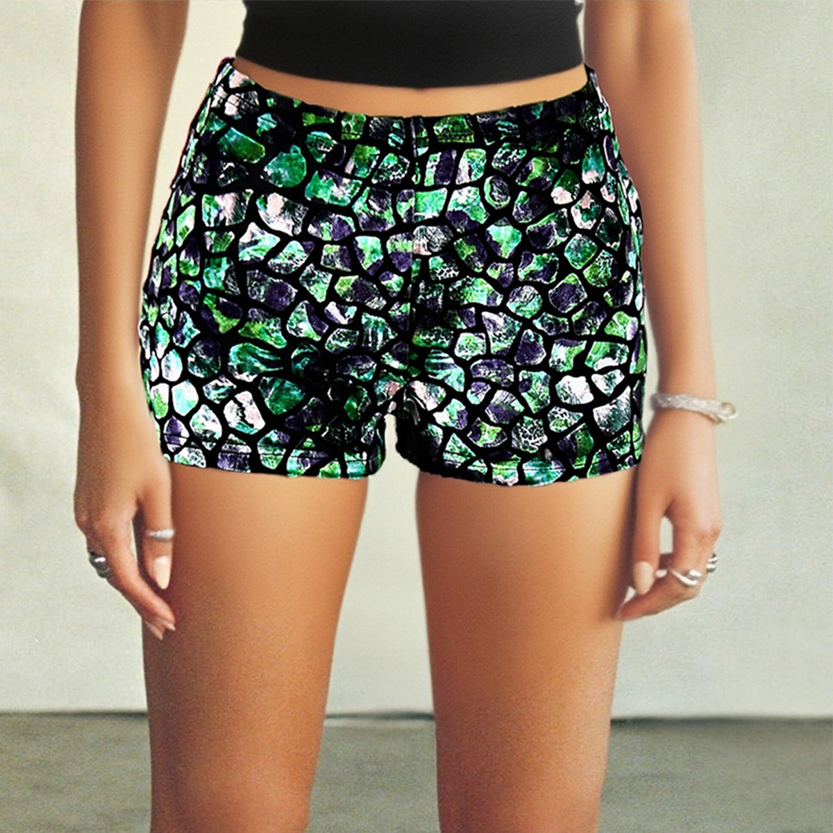Elegant Slimming Statement Print Color Block Sizzling Hot Shorts For Women