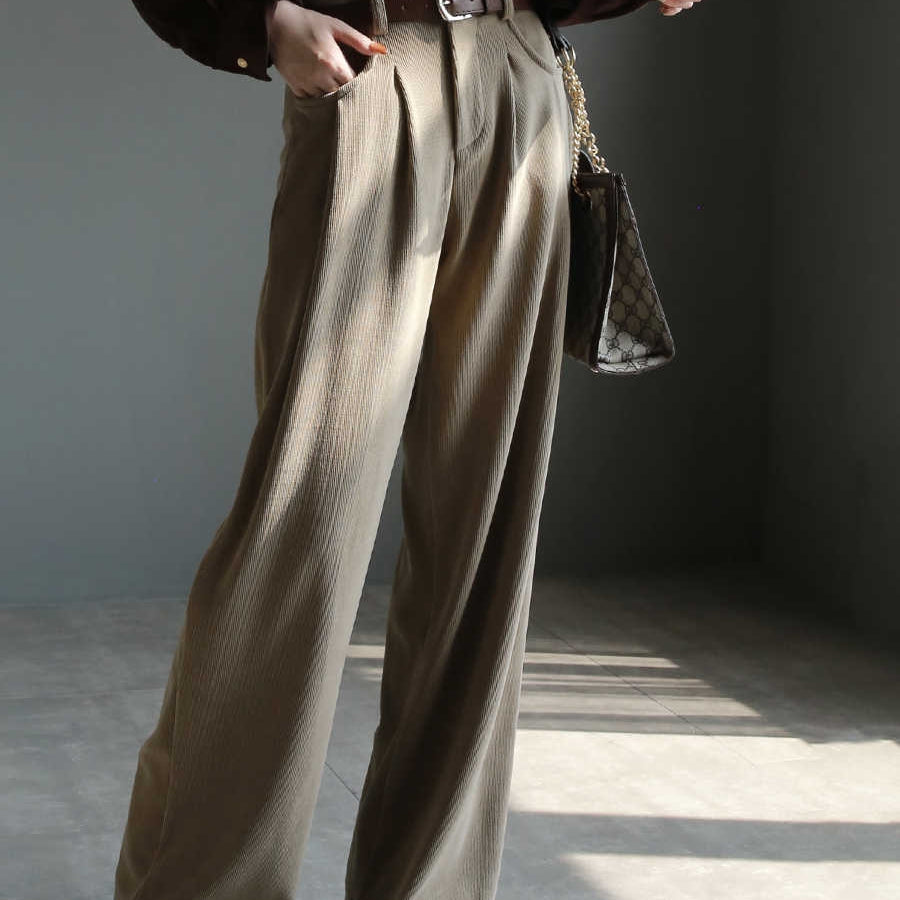 Corduroy Draping All-match Wide Leg Pants High Waist Straight Casual