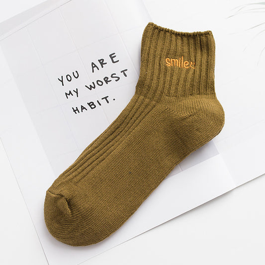 Letter embroidery cotton socks