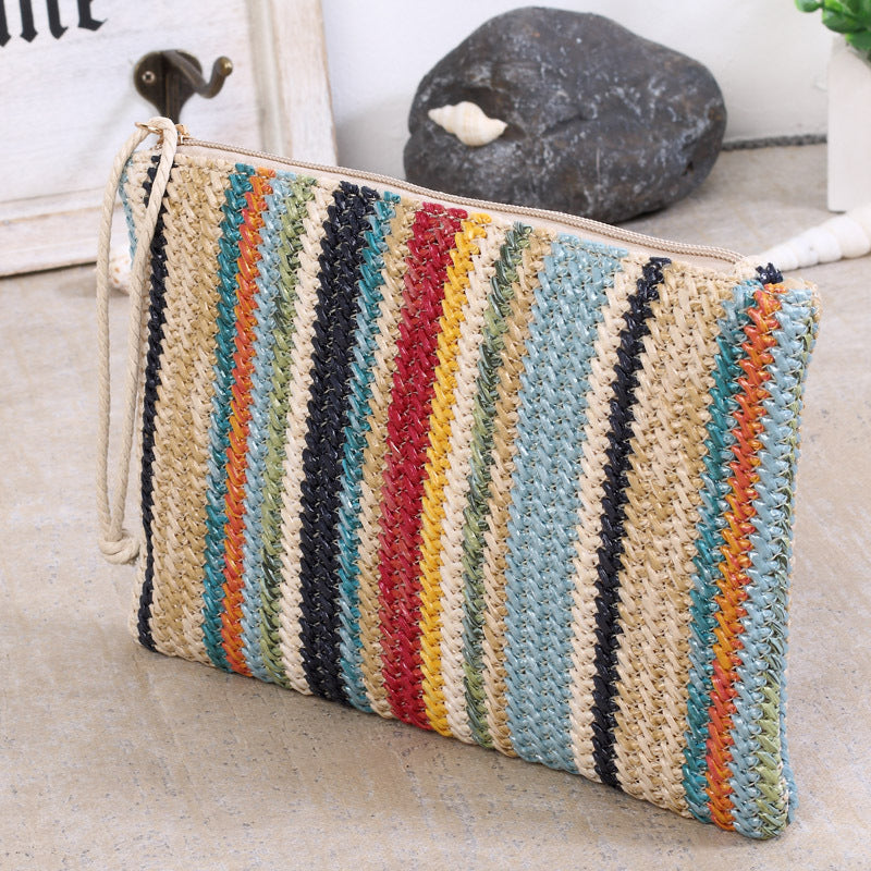 Ladies Striped Straw Clutch