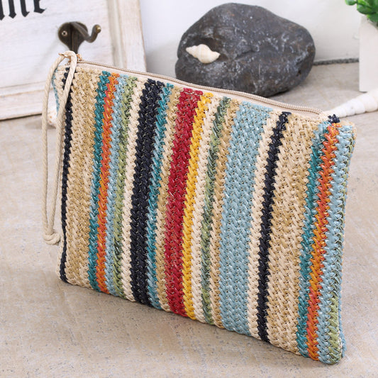 Ladies Striped Straw Clutch