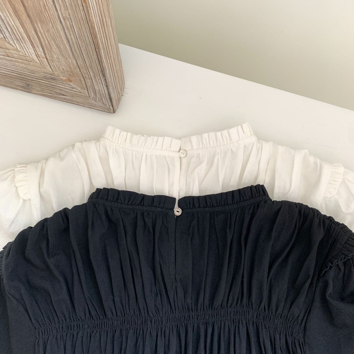 Cute Youth-looking Round Neck Pleated Doll Shirt Short Sleeve Shirt