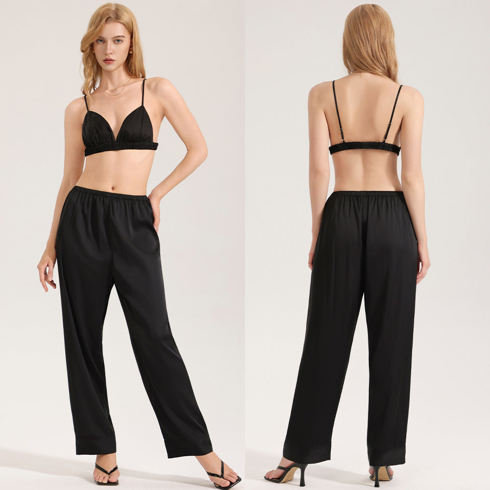 Zebra-Print Satin Chiffon Pajamas For Women Summer Cami Top And Pants Casual Loungewear Set