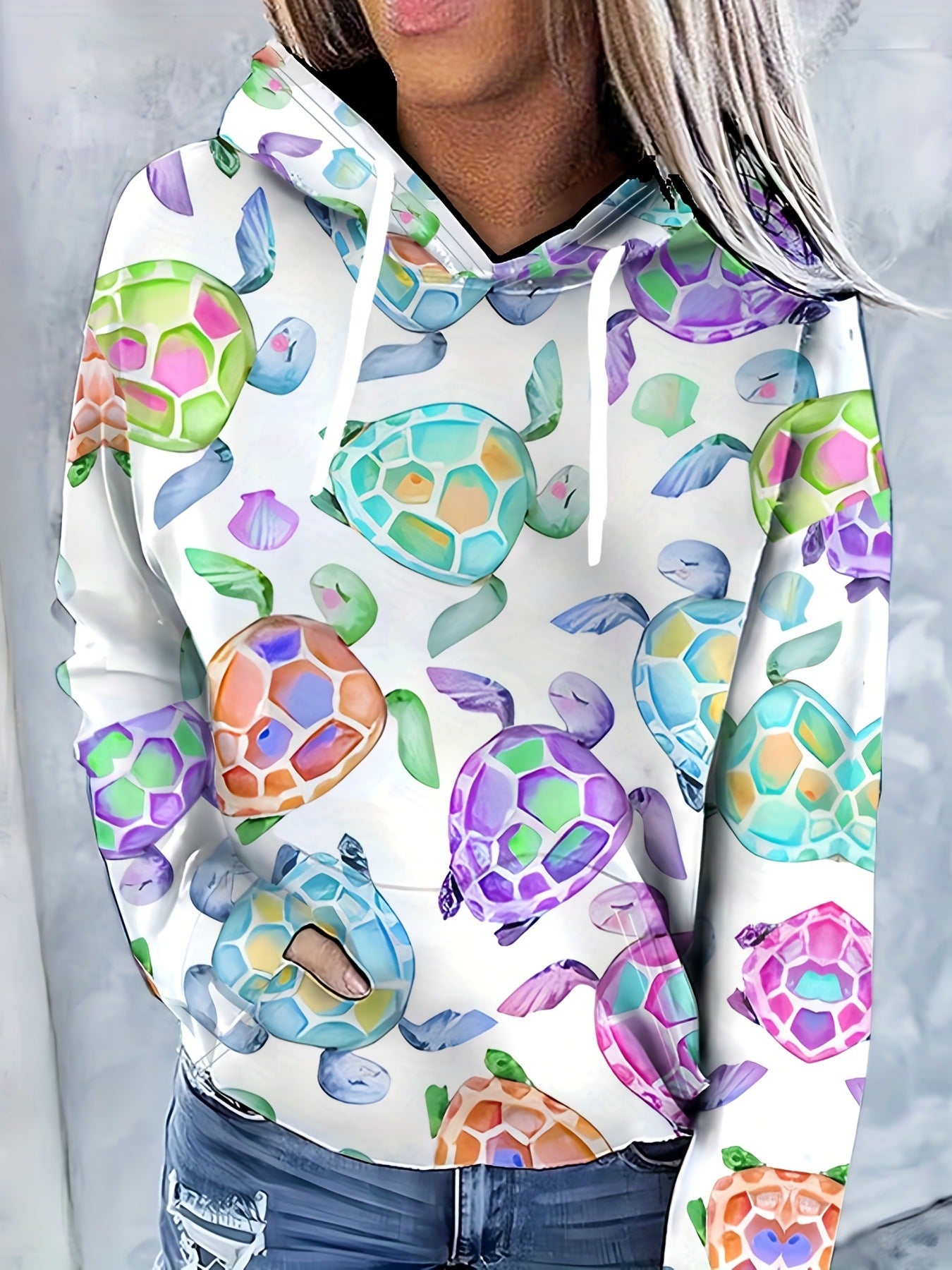 Digital-Print Casual Streetwear Dame Hættetrøje 3D