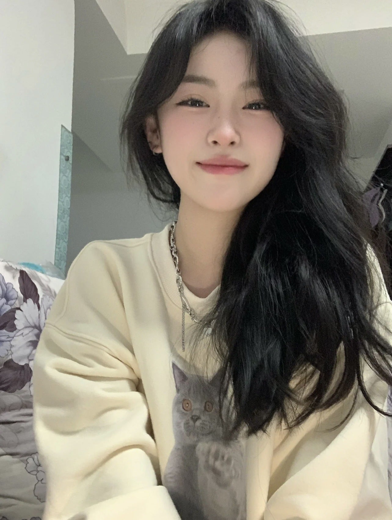 Loose Sweater Women's Round Neck Print Long Sleeves Top