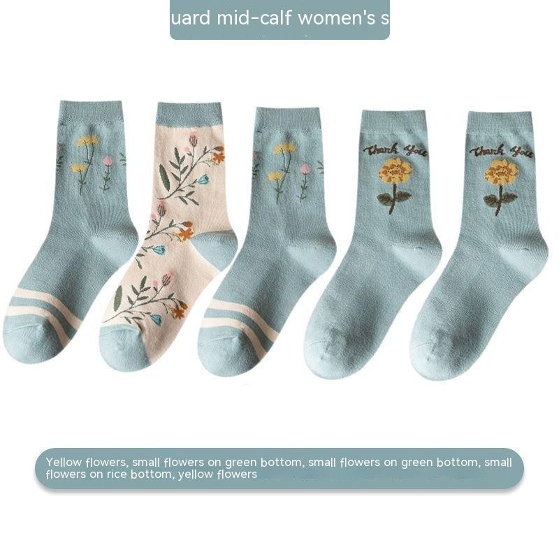 Women's Versatile Leisure Pure Cotton Mid-calf Length Socks Sweat Absorbing And Deodorant