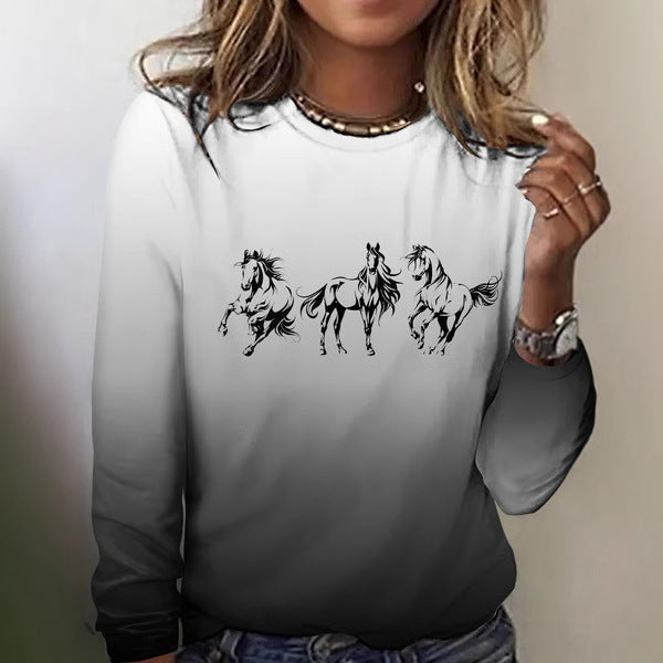 Dame Mode 3D Digitalprintet Rundhalset Langærmet T-shirt
