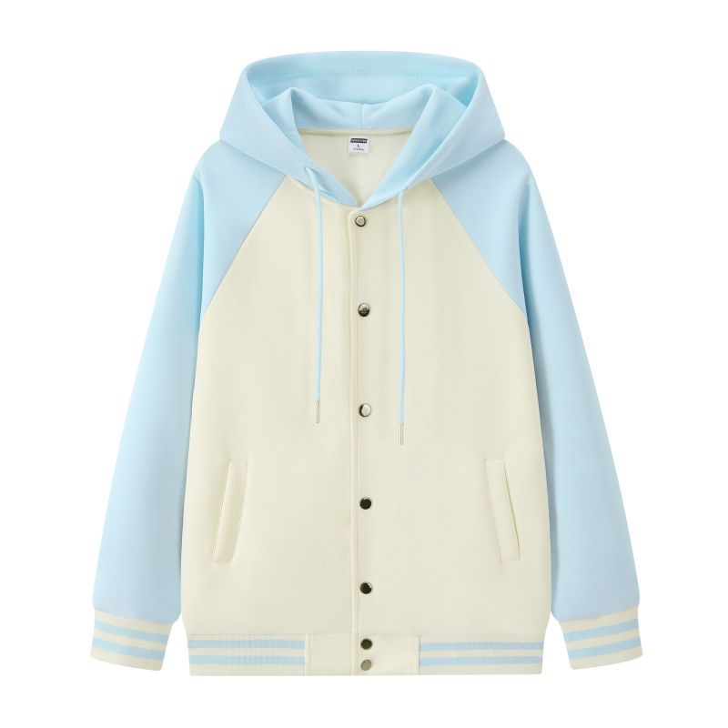 Trendy Cozy Cotton Color-blocked Loose-fitting Hooded Baseball Jacket For Fall And Winter